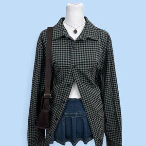 black gray gingham indie skater grunge button up shirt